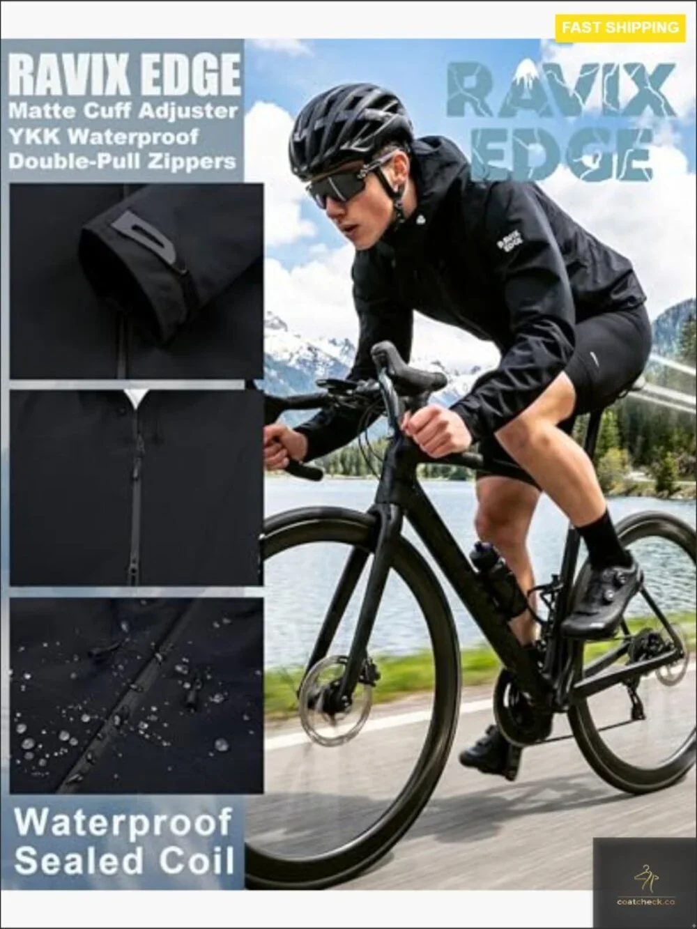 Men's Hardshell Rain Jacket Waterproof Breathable Hiking Windbreaker PFAS-Free